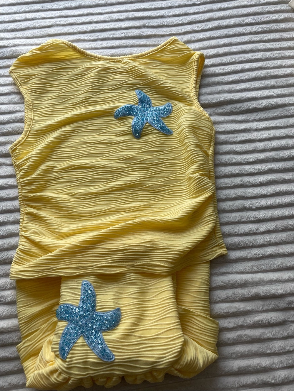 SHEIN Yellow Tankini Set with Blue Starfish Patches